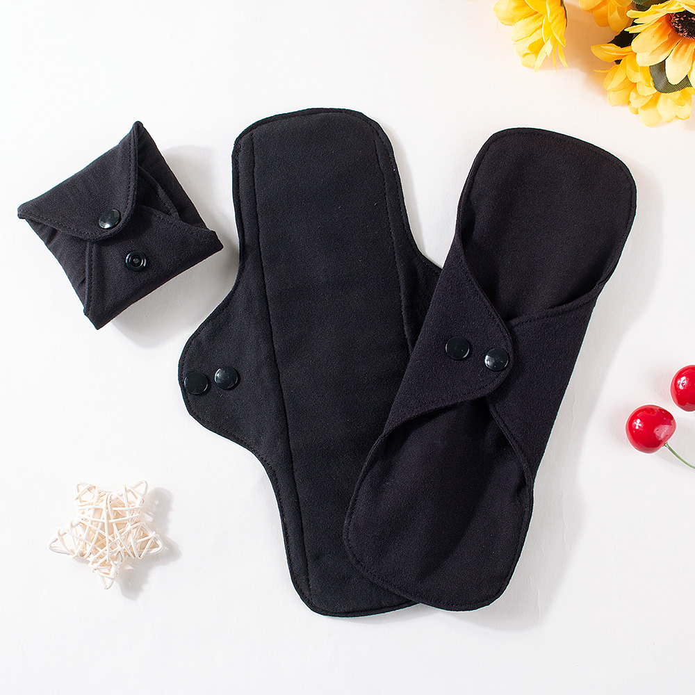 Cloth Pad Reusable - 1pc Balck 純粋な綿生理用パッド女性再利用可能な布月経洗える月経パッドボタン通気性ケアパッド