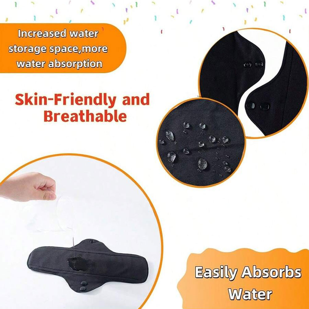 5枚セット 洗える黒色の純綿布製 再利用可能なサニタリーパッ - Cloth Pad Reusable のレビューと価格